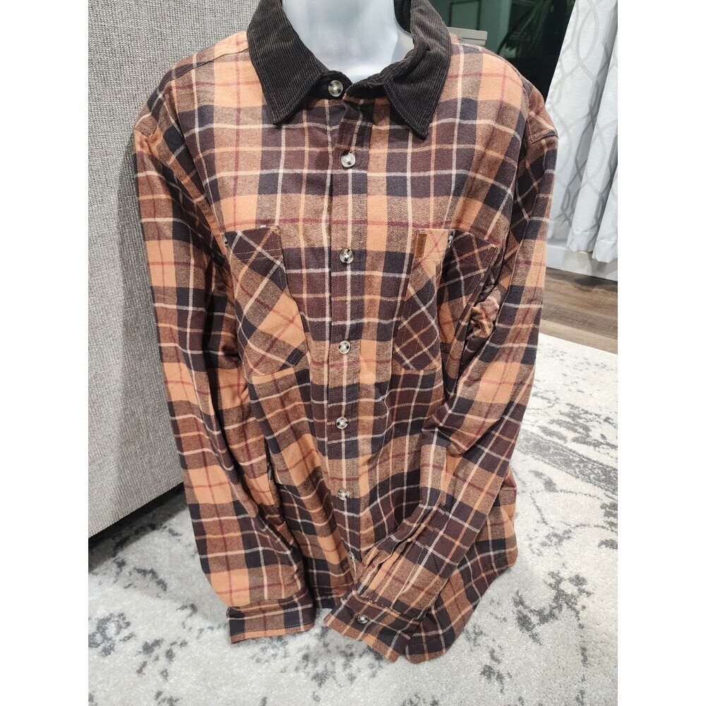 NEW Chaps Men's XL Chestnut Flannel Shirt Plaid Jacket  corduroy Collar Brown